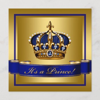 Royal Blue And Gold Crown Prince Baby Shower Invitation by BabyCentral at Zazzle