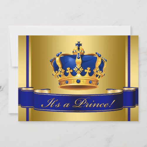 Royal Blue and Gold Crown Prince Baby Shower Invitation