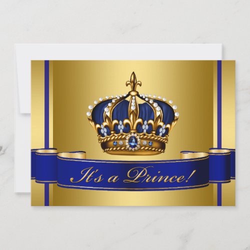 Royal Blue and Gold Crown Prince Baby Shower Invitation