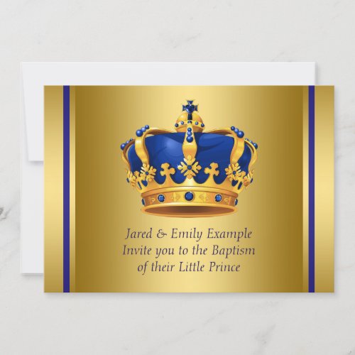 Royal Blue and Gold Crown Prince Baptism Invitation