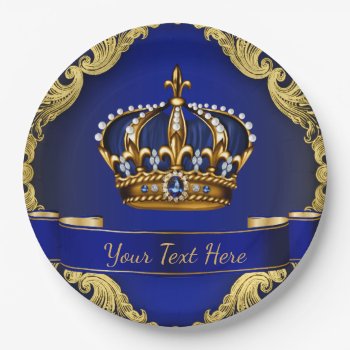 Royal Blue And Gold Crown Prince King Paper Plates by BabyCentral at Zazzle