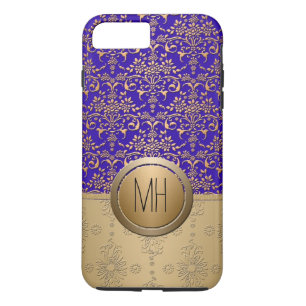 Royal Blue and Gold Damask Custom Monogram Pattern iPhone 8 Plus/7 Plus Case