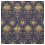 Royal Blue and Gold Damask Design Fabric