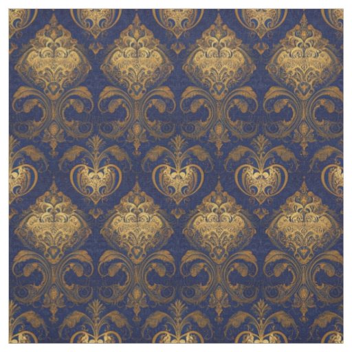 Royal Blue and Gold Damask Design Fabric