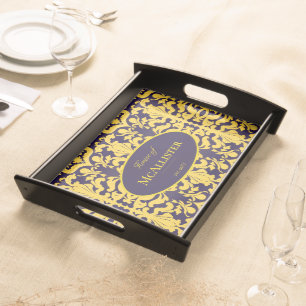 Royal Blue and Gold Damask Serving Tray