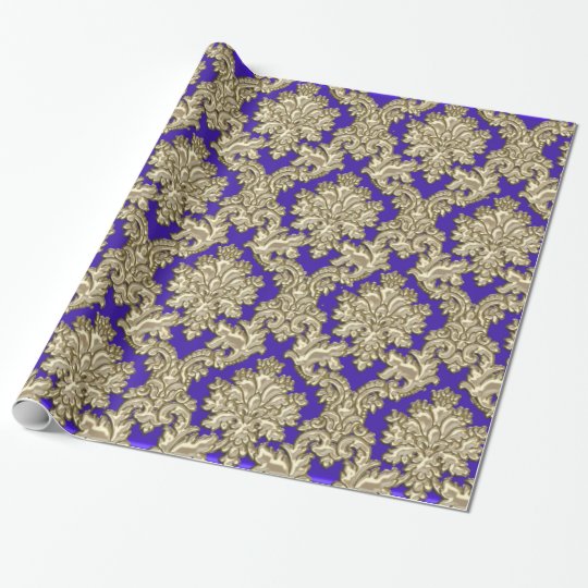 Royal Blue and Gold Damask Wrapping Paper Royal Blue and Gold Damask Wrapping Paper