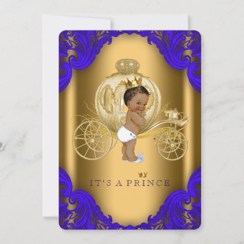 Royal Blue and Gold Ethnic Prince Baby Shower Invitation