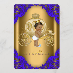 Royal Blue and Gold Ethnic Prince Baby Shower Invitation