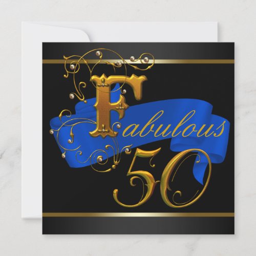 Royal Blue and Gold Fabulous 50th Birthday Party Custom Announcement