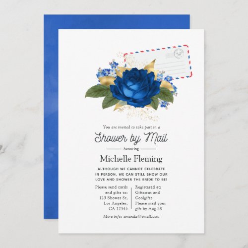 Royal Blue and Gold Floral Bridal Shower by Mail Invitation