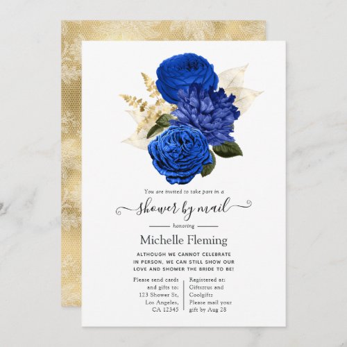 Royal Blue and Gold Floral Bridal Shower by Mail Invitation