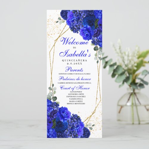 Royal Blue and Gold Floral Quinceanera Program