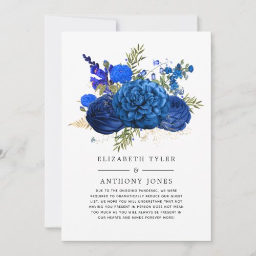 Royal Blue and Gold Floral Reduced Wedding Guest Announcement