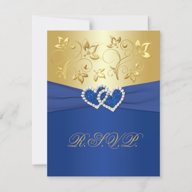 Royal Blue and Gold Floral Reply Card (Front)