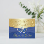 Royal Blue and Gold Floral Save the Date Card (Standing Front)