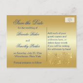 Royal Blue and Gold Floral Save the Date Card (Back)