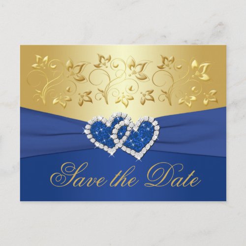 Royal Blue and Gold Floral Save the Date Card