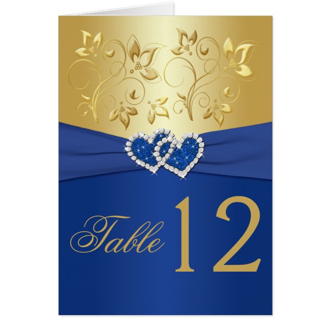 Royal Blue and Gold Floral Table Number Card (Front)