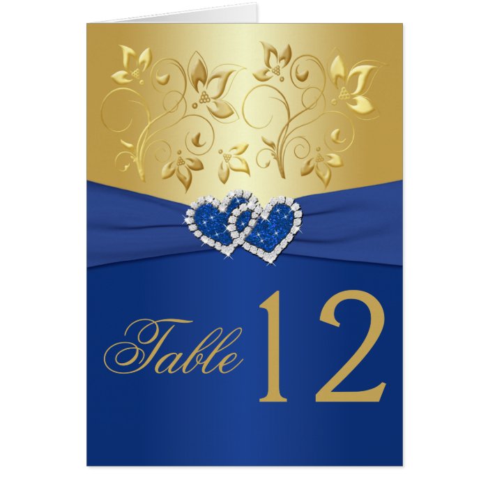 Royal Blue and Gold Floral Table Number Card Greeting Card