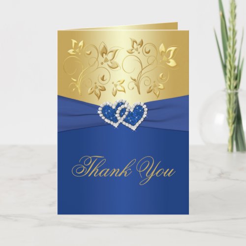 Royal Blue and Gold Floral Thank You Card