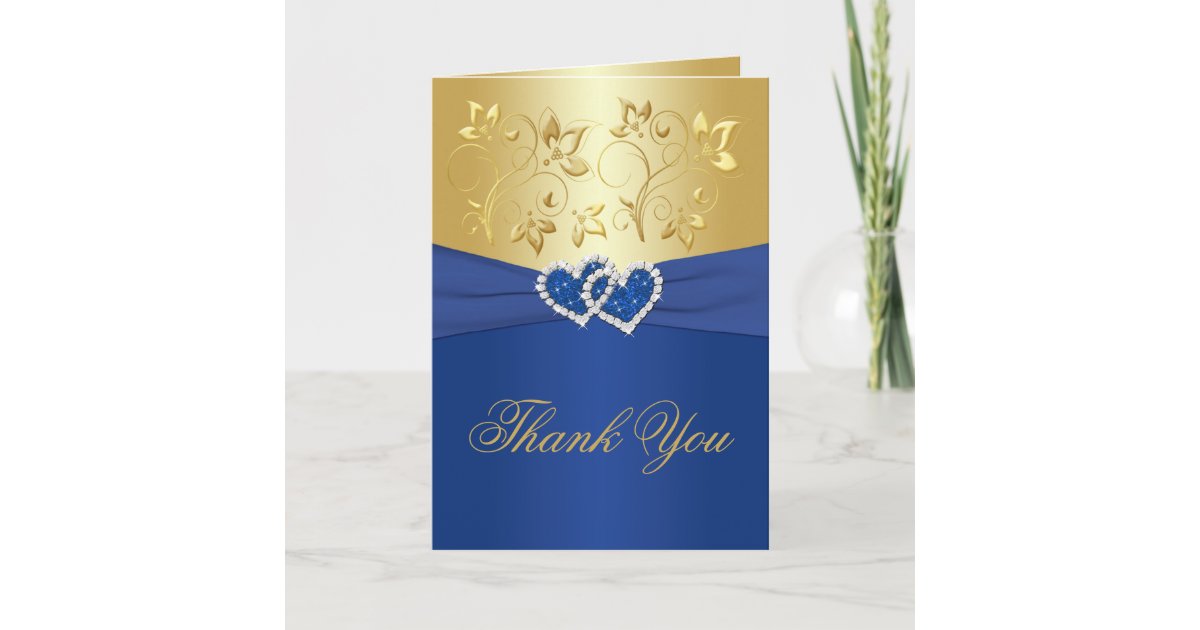 Royal Blue and Gold Floral Thank You Card | Zazzle