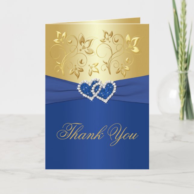 Royal Blue and Gold Floral Thank You Card (Front)