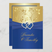 Royal Blue and Gold Floral Wedding Invitation (Front/Back)