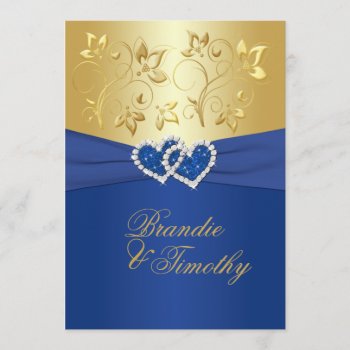 Royal Blue And Gold Floral Wedding Invitation by NiteOwlStudio at Zazzle