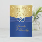 Royal Blue and Gold Floral Wedding Invitation (Standing Front)