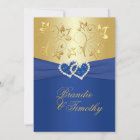 Royal Blue and Gold Floral Wedding Invitation