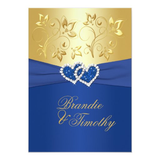 Royal Blue and Gold Floral Wedding Invitation | Zazzle