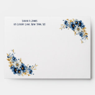 Royal Blue and Gold Floral Wedding Welcome Foam Bo Envelope