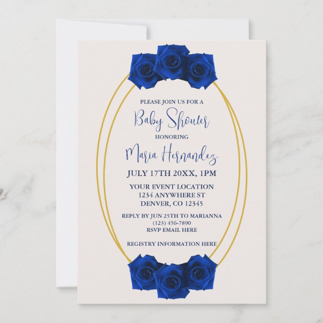 Royal Blue and Gold Geometric Baby Shower Invitation (Front)