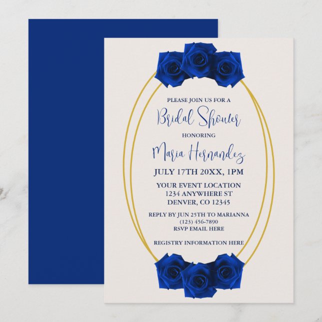 Royal Blue and Gold Geometric Bridal Shower Invitation (Front/Back)