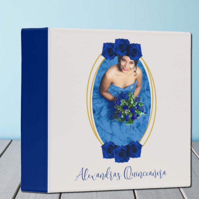 Royal Blue and Gold Geometric Quinceañera Album 3 Ring Binder (Creator Uploaded)