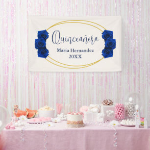 Royal Blue and Gold Geometric Quinceañera Banner