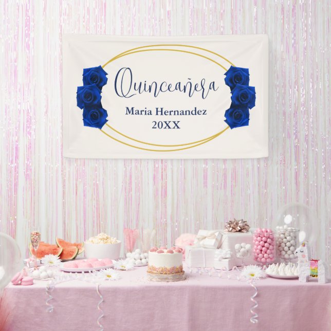 Royal Blue and Gold Geometric Quinceañera Banner (Party)