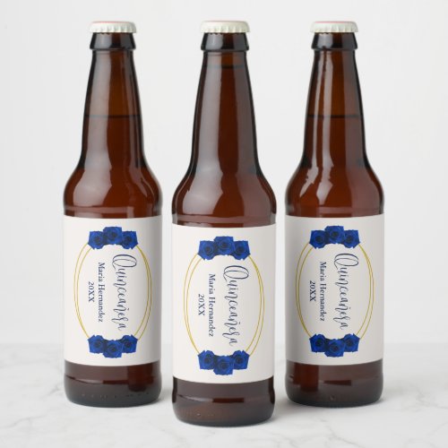 Royal Blue and Gold Geometric Quinceaera Beer Bottle Label