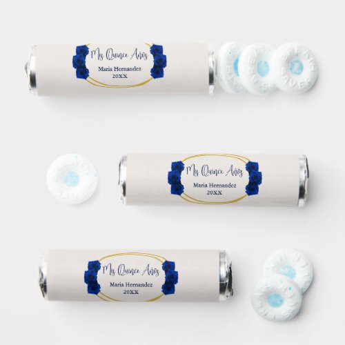 Royal Blue and Gold Geometric Quinceaera Breath Savers Mints