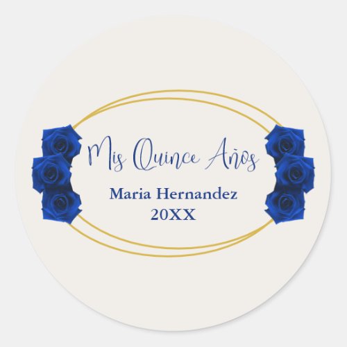 Royal Blue and Gold Geometric Quinceaera Classic Round Sticker