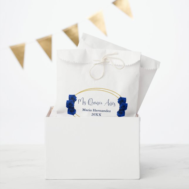 Royal Blue and Gold Geometric Quinceañera Favor Bag (Party)
