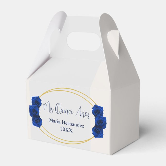 Royal Blue and Gold Geometric Quinceañera Favor Boxes (Front Side)