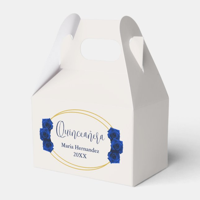 Royal Blue and Gold Geometric Quinceañera Favor Boxes (Front Side)