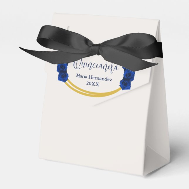 Royal Blue and Gold Geometric Quinceañera Favor Boxes (Front Side)