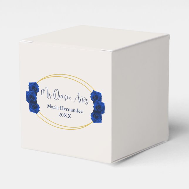 Royal Blue and Gold Geometric Quinceañera Favor Boxes (Front Side)