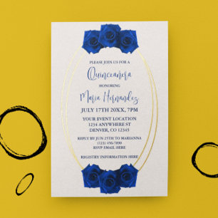 Royal Blue and Gold Geometric Quinceañera Foil Invitation