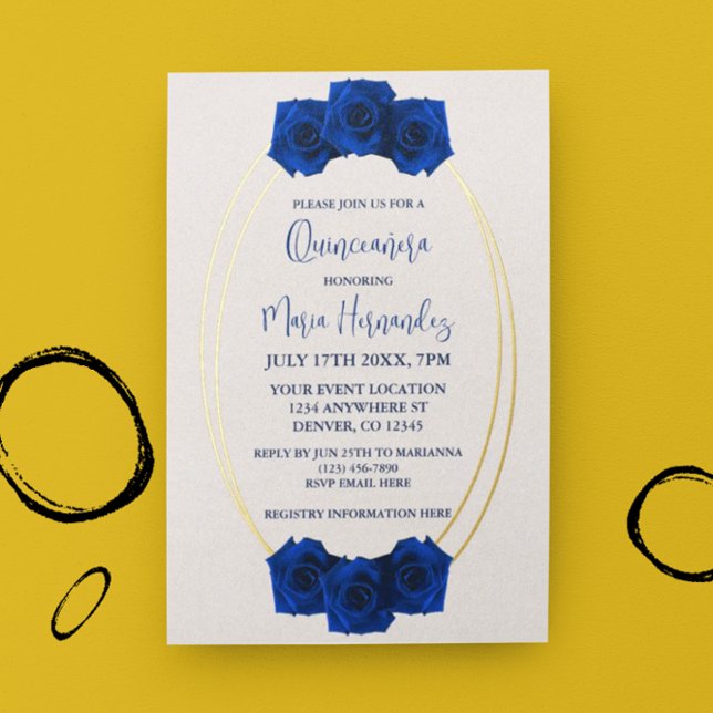 Royal Blue and Gold Geometric Quinceañera Foil Invitation (Creator Uploaded)