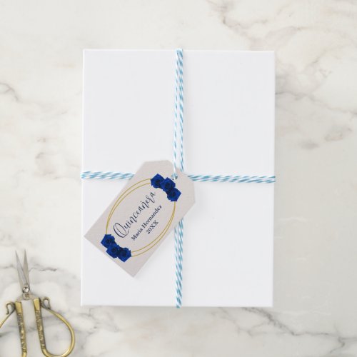 Royal Blue and Gold Geometric Quinceaera Gift Tags