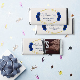 Royal Blue and Gold Geometric Quinceañera Hershey Bar Favors