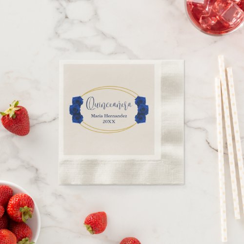 Royal Blue and Gold Geometric Quinceaera Napkins